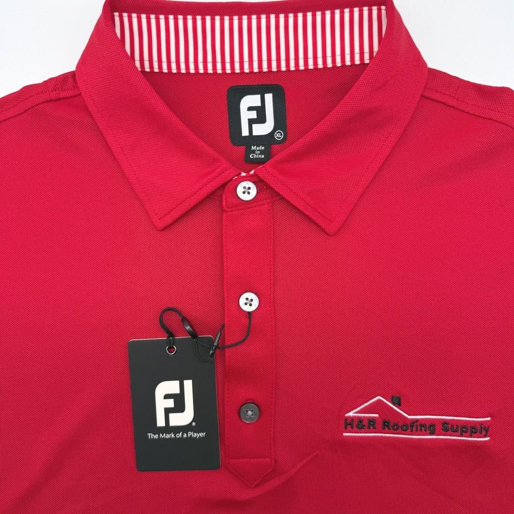 FootJoy Golf Polo Mens XL Red Short Sleeve H&R Roofing Stretch Performance NWT